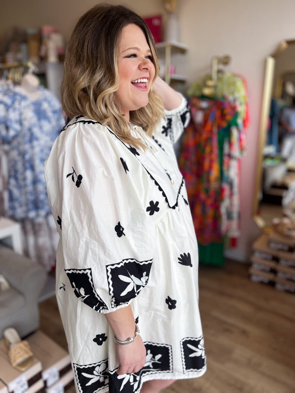 "Give Me Sunshine" Curvy Black & White Stencil Dress