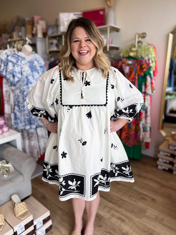 "Give Me Sunshine" Curvy Black & White Stencil Dress