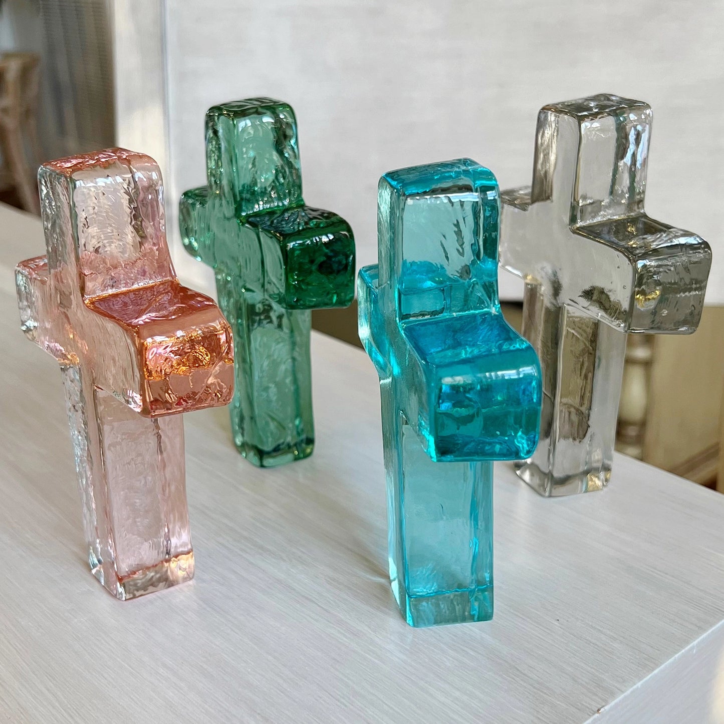 "Keep Shining" Aqua Glass Cross in Gift Box