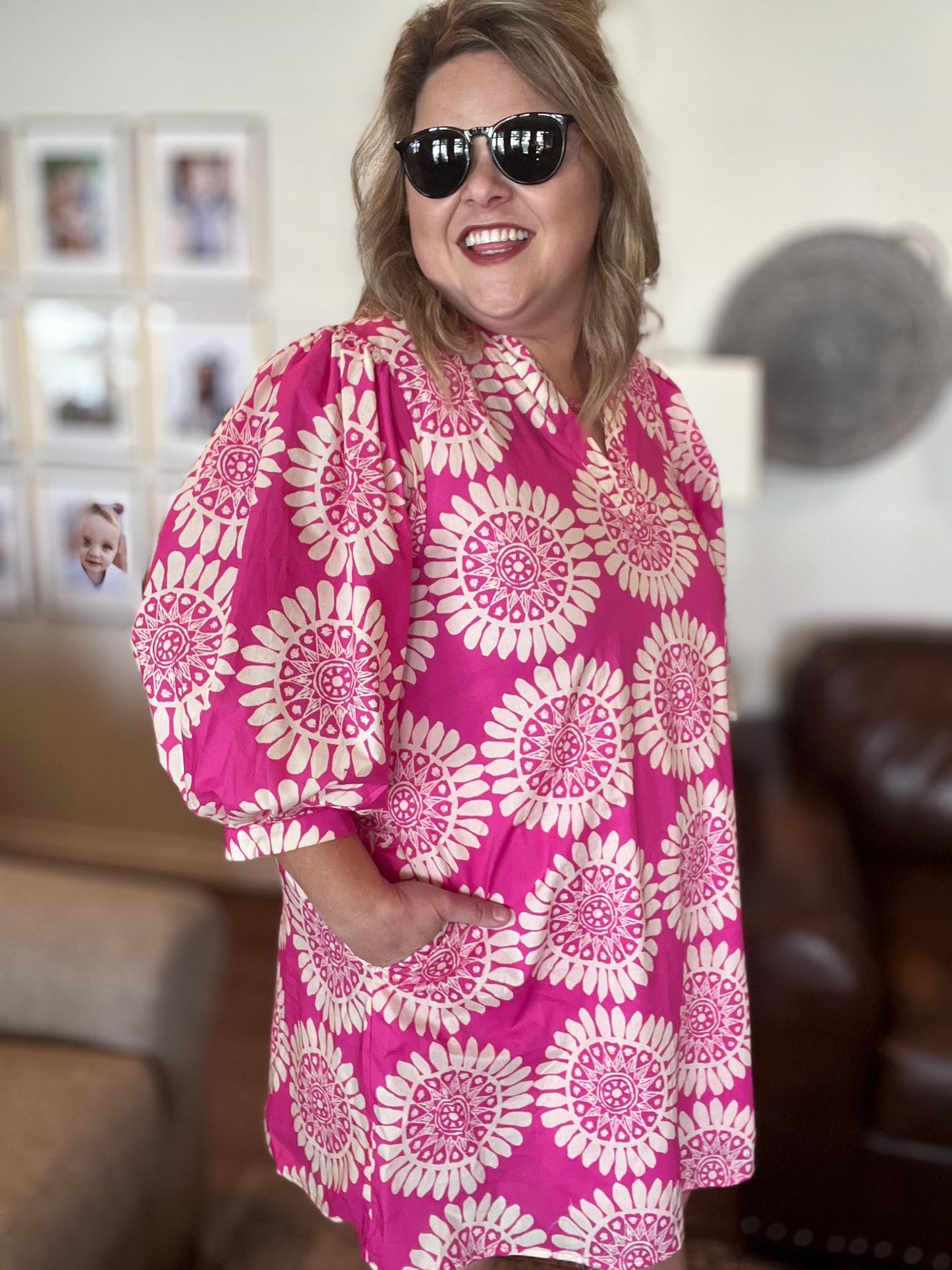 Glow Getter Curvy Pink Medallion Print Mini Dress