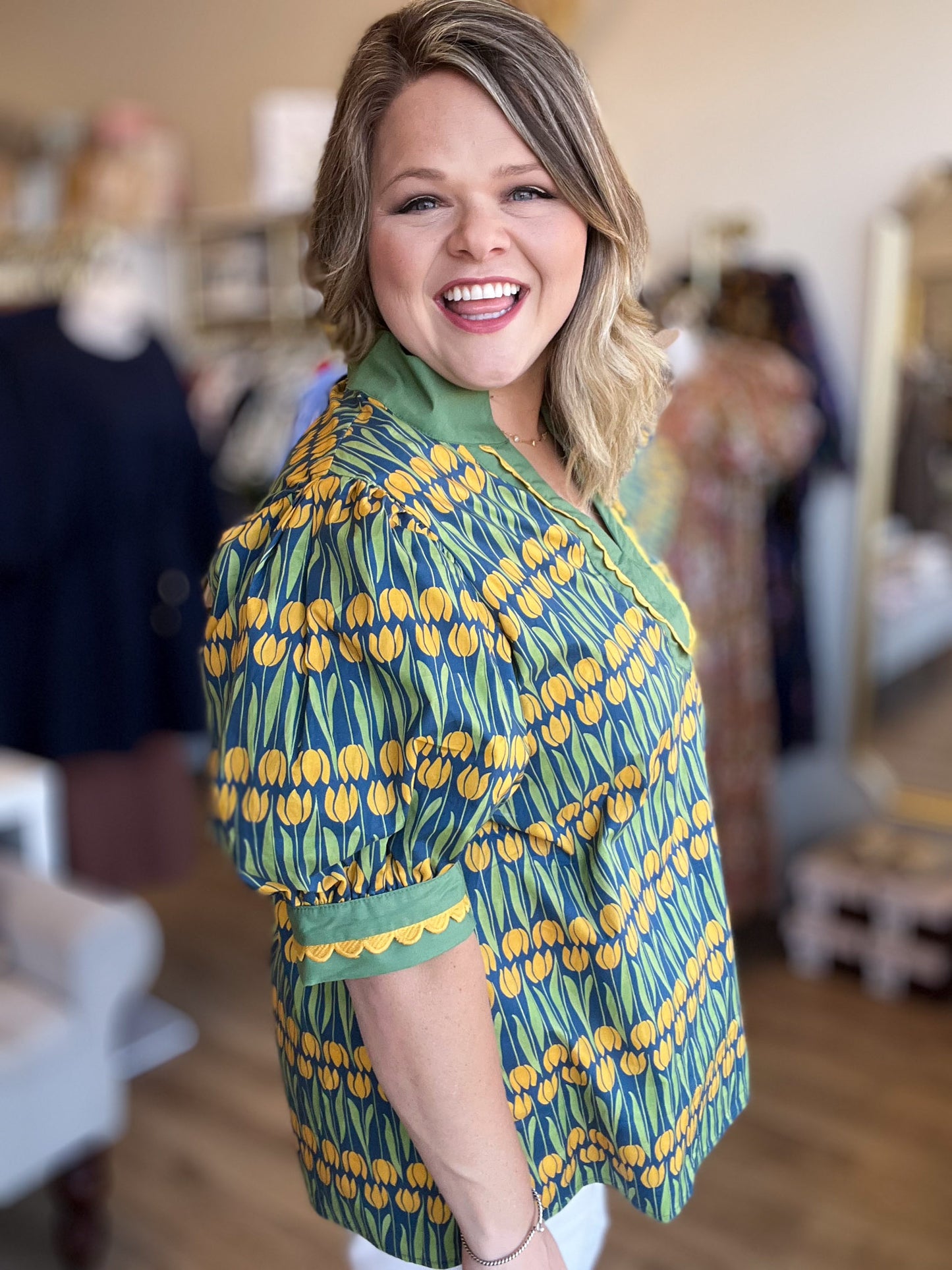 Golden Hour Curvy Green Tulip Top