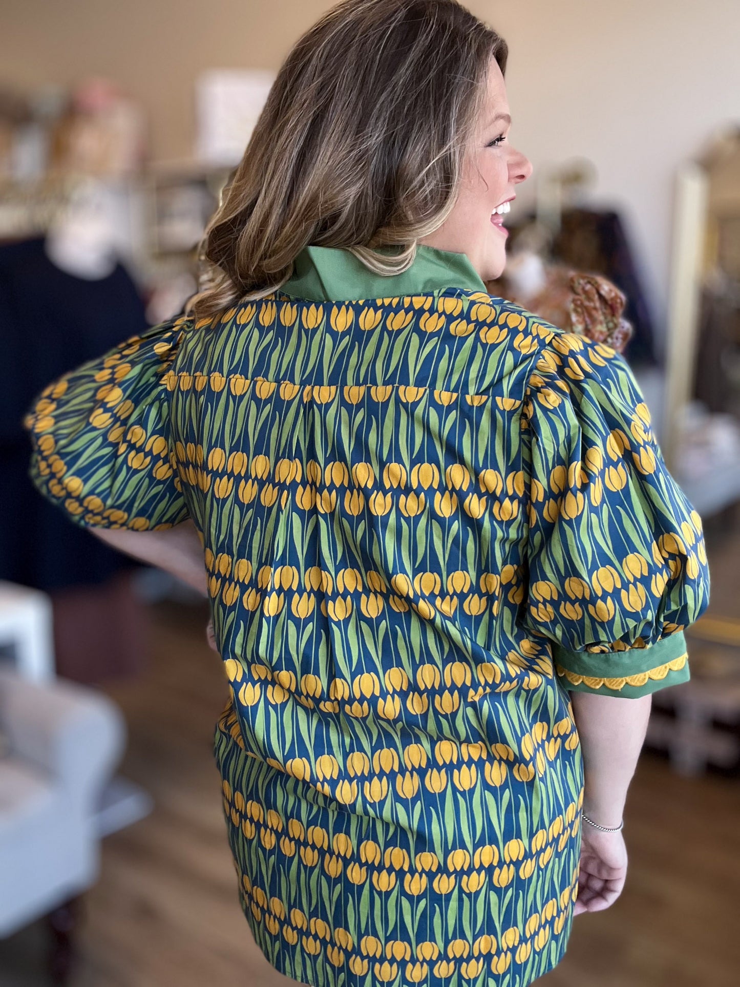 Golden Hour Curvy Green Tulip Top