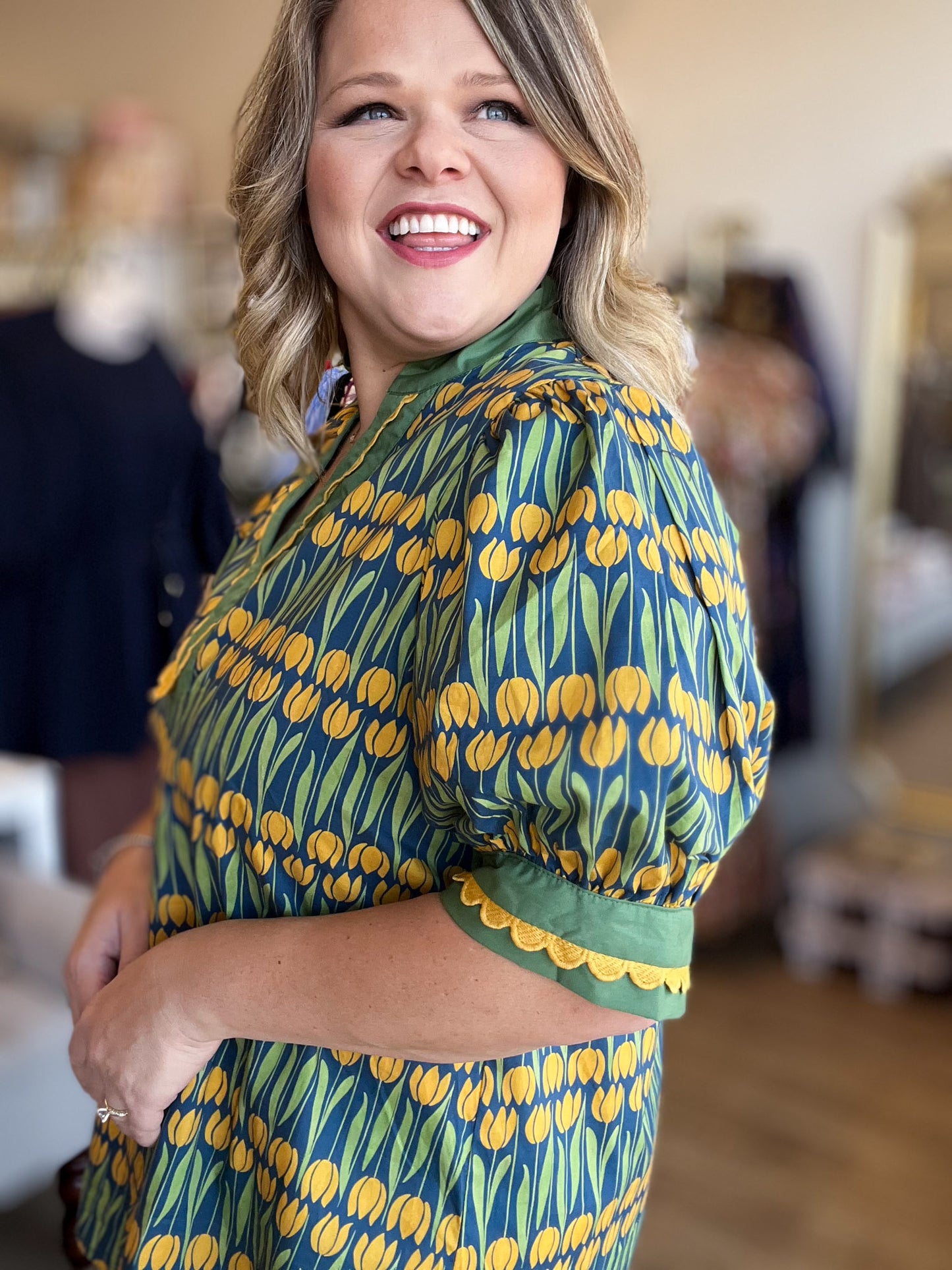 Golden Hour Curvy Green Tulip Top