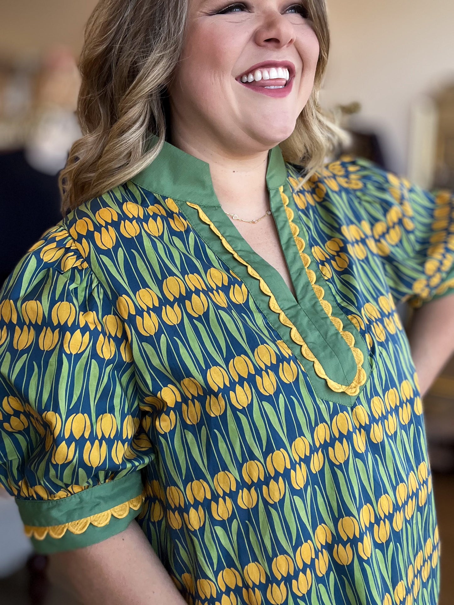 Golden Hour Curvy Green Tulip Top