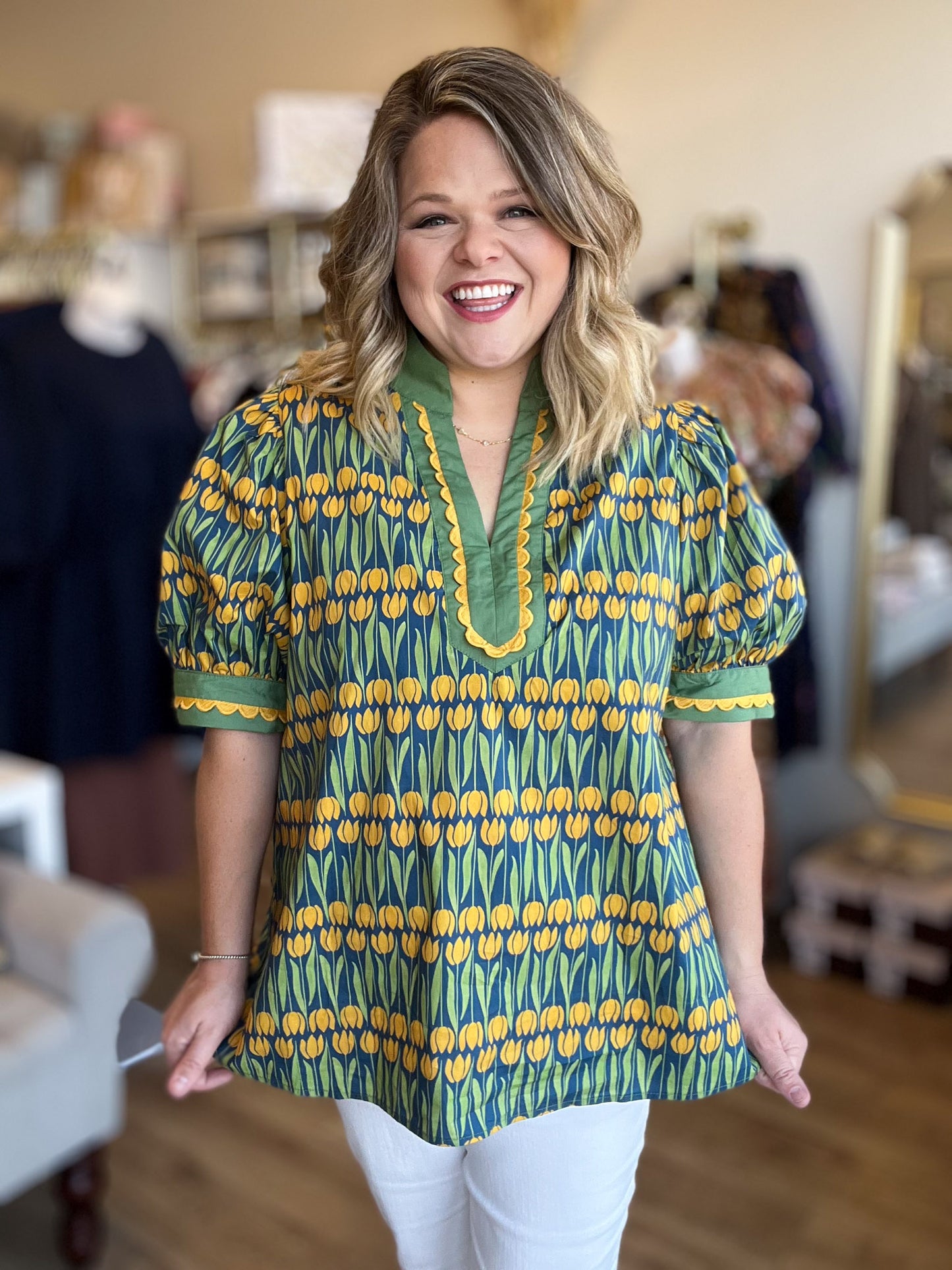 Golden Hour Curvy Green Tulip Top