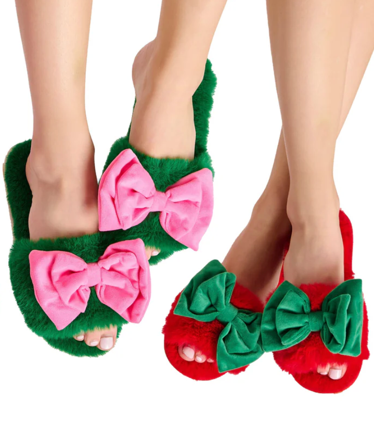 Green & Pink Bow Slippers