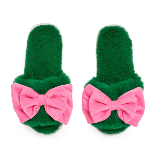 Green & Pink Bow Slippers