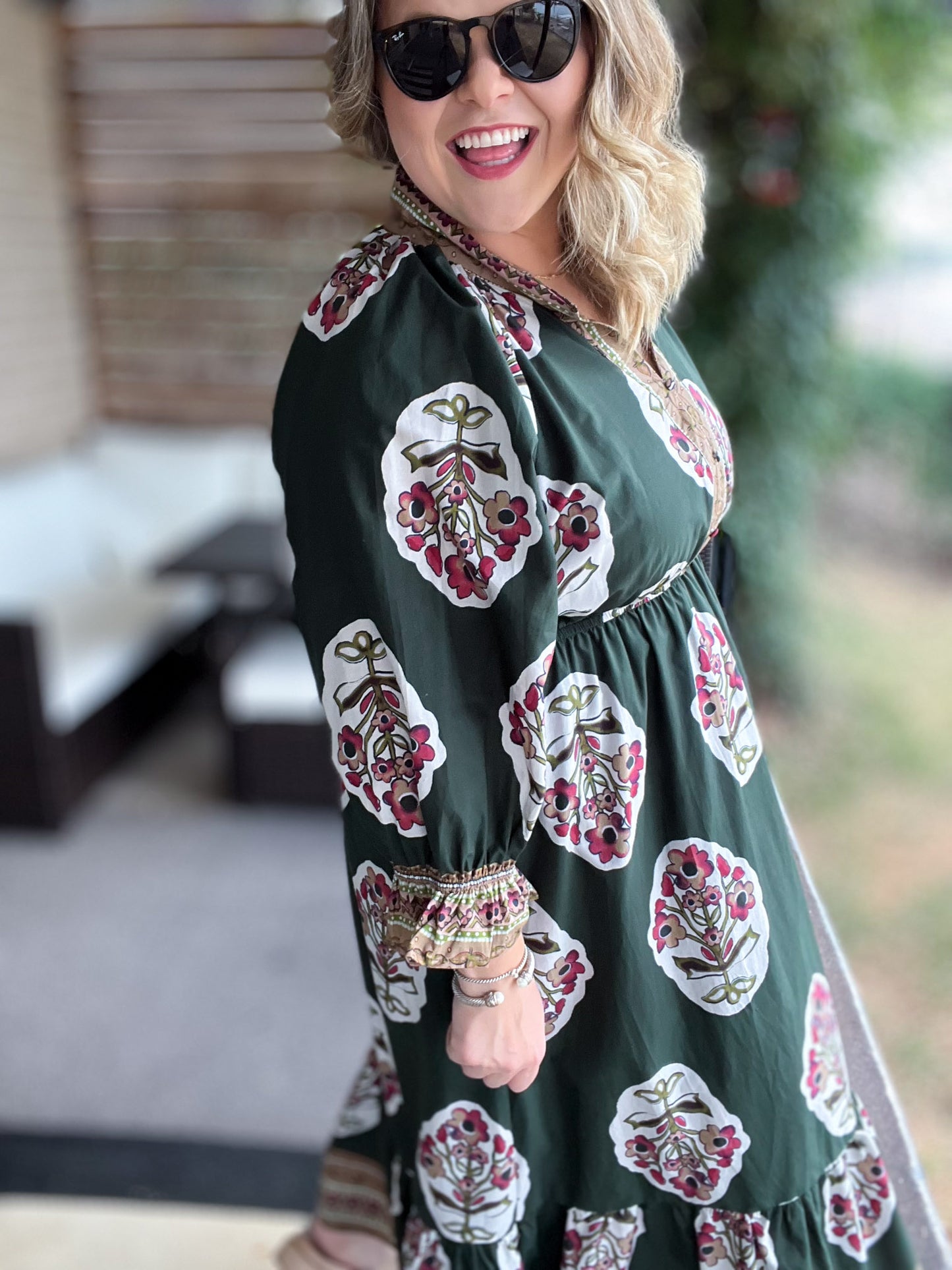 Green with Envy Curvy Flower Patch Midi Dress