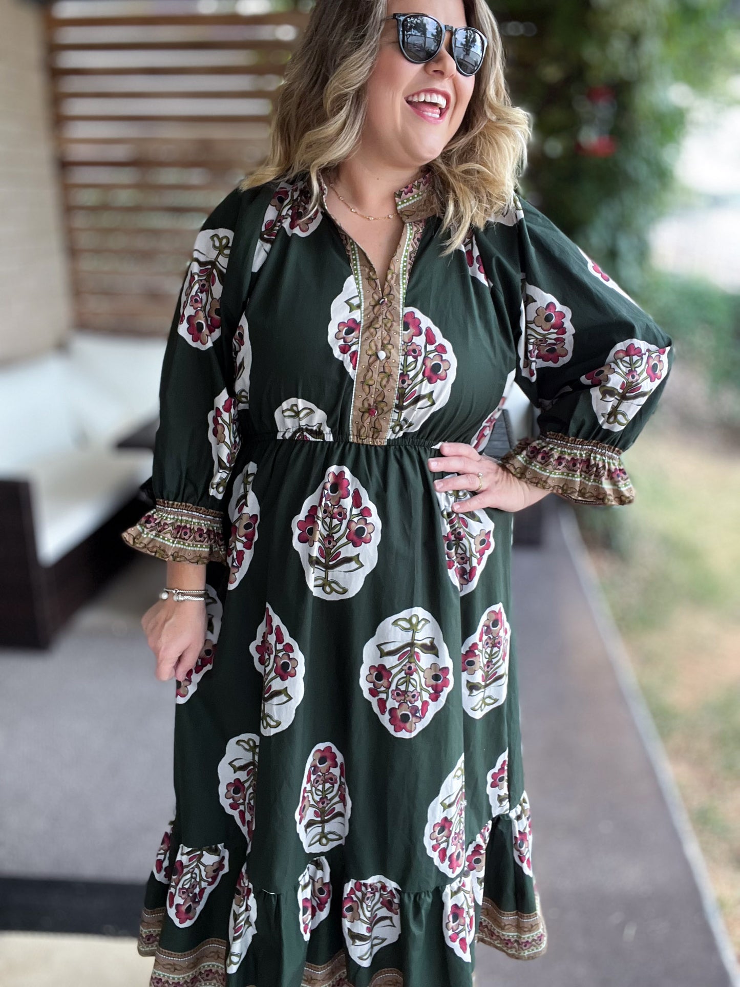Green with Envy Curvy Flower Patch Midi Dress
