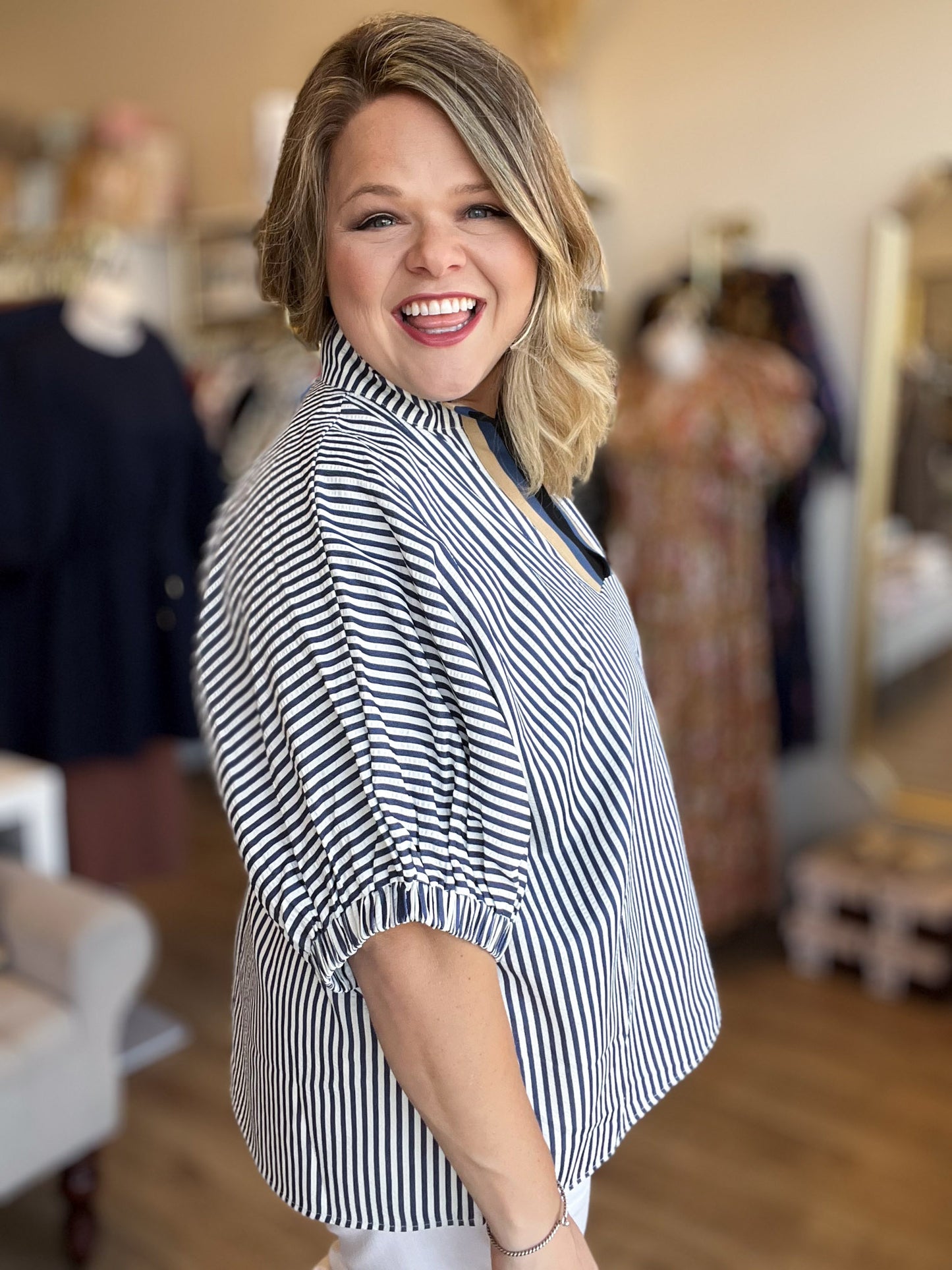 Hail Mary Curvy Navy Stripe Dolman Top