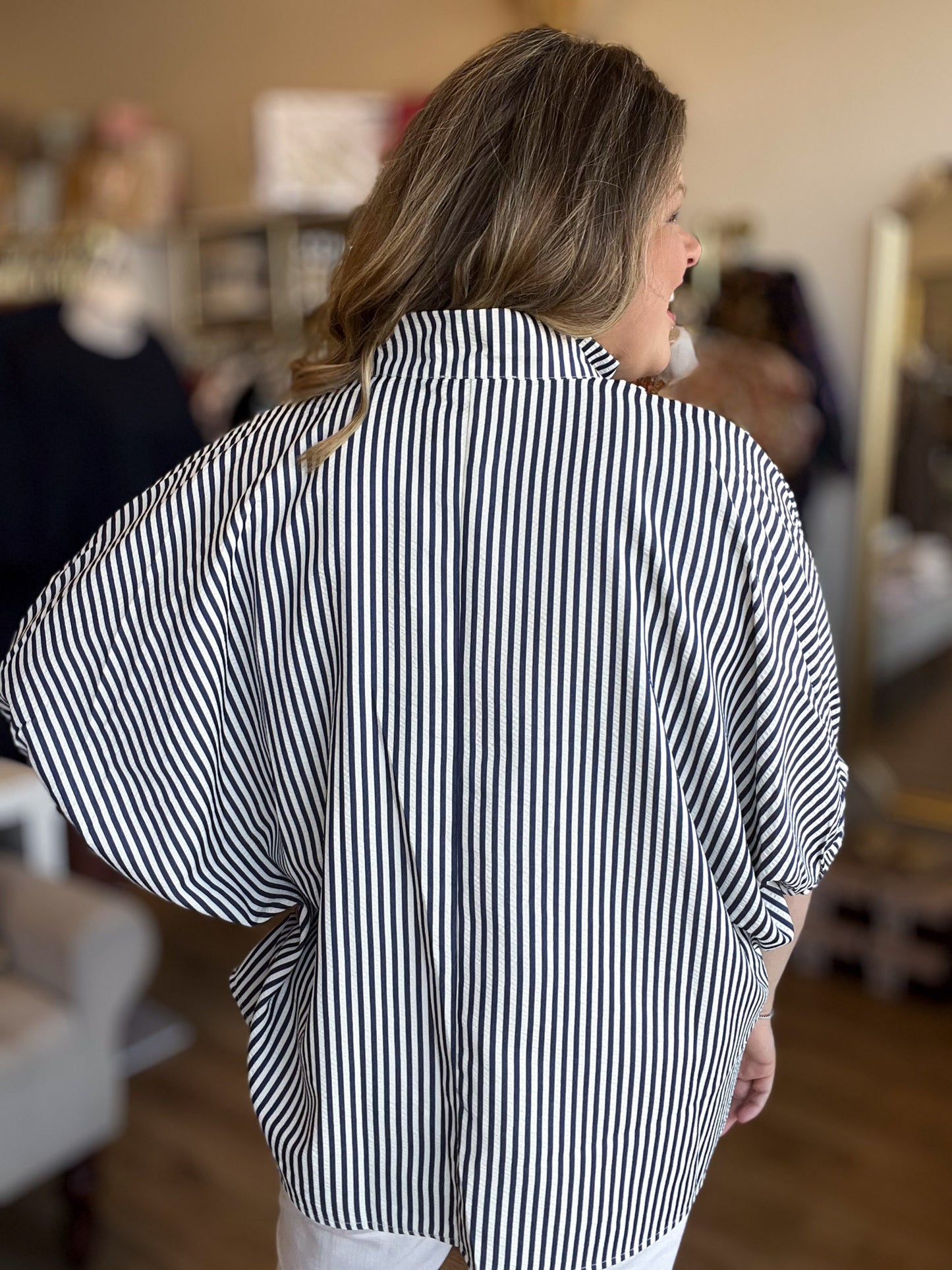 Hail Mary Curvy Navy Stripe Dolman Top