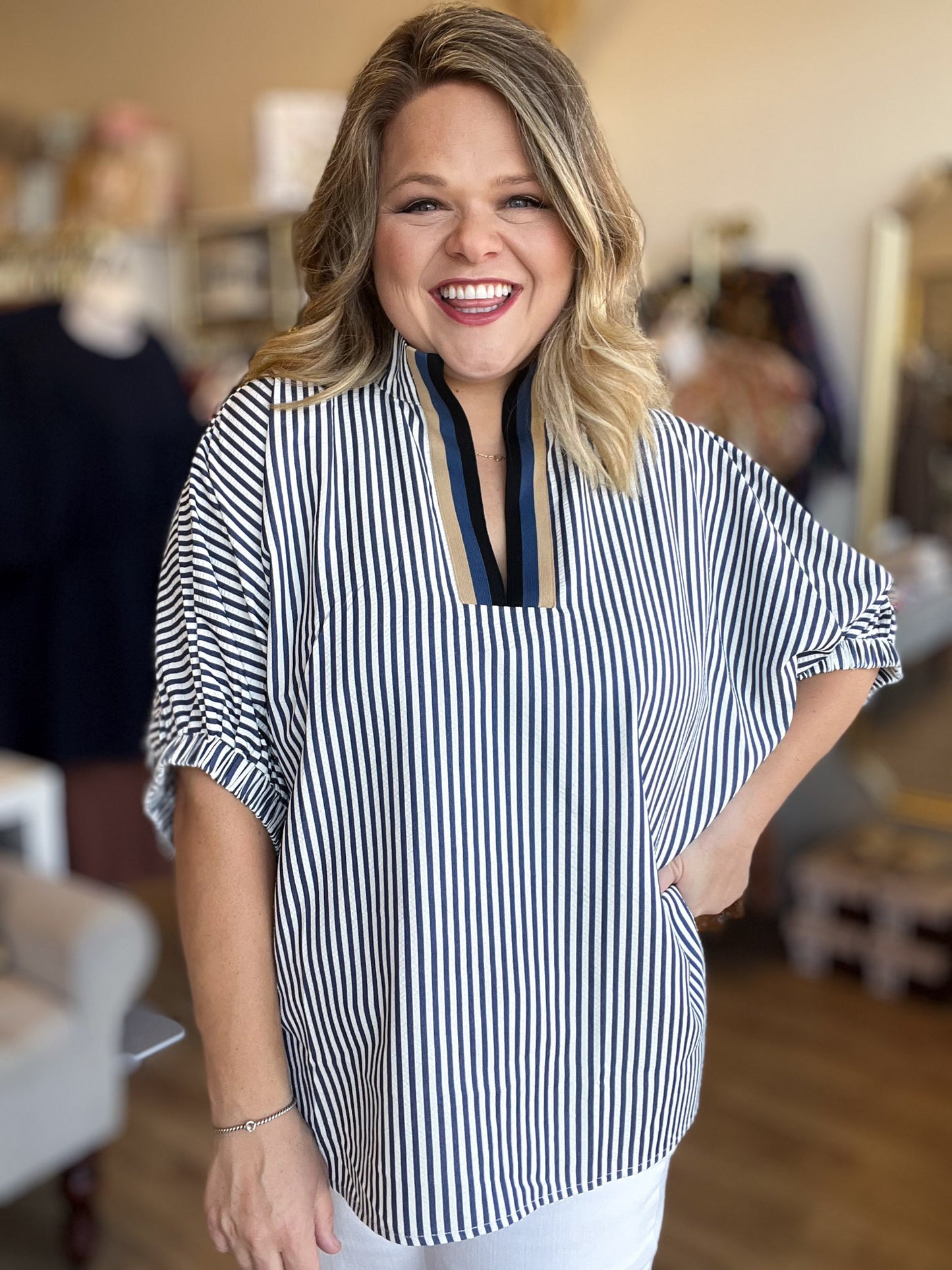 Hail Mary Curvy Navy Stripe Dolman Top