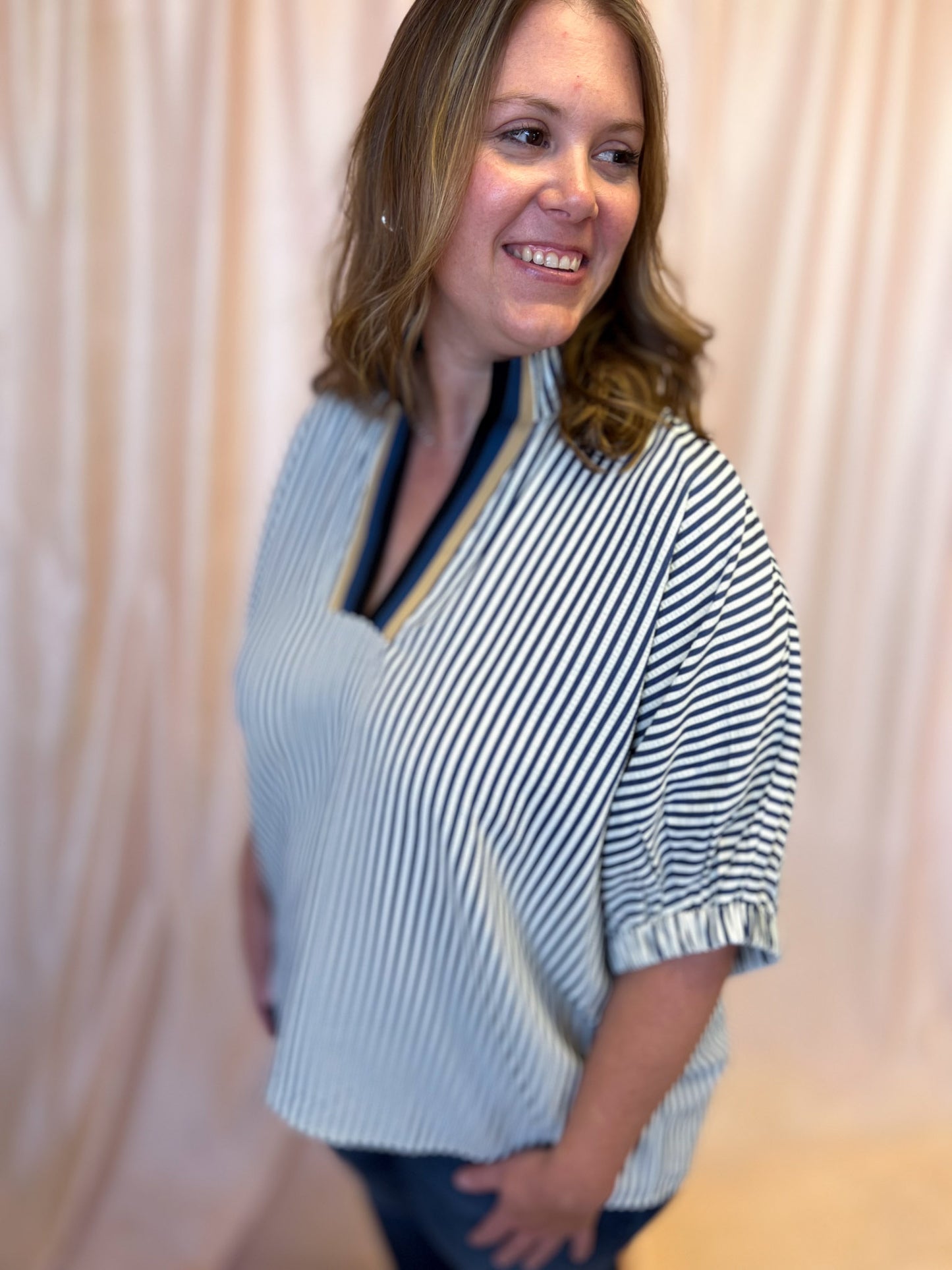 Hail Mary Curvy Navy Stripe Dolman Top
