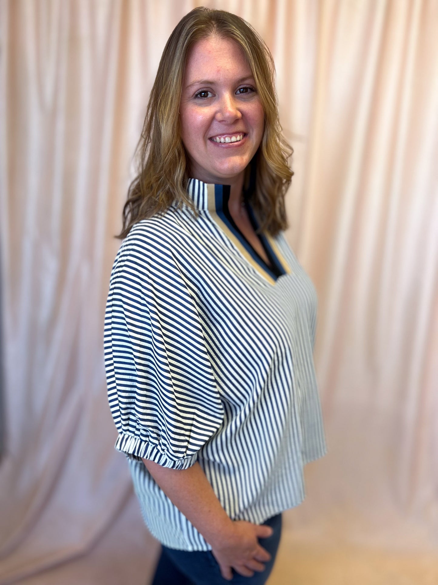 Hail Mary Curvy Navy Stripe Dolman Top