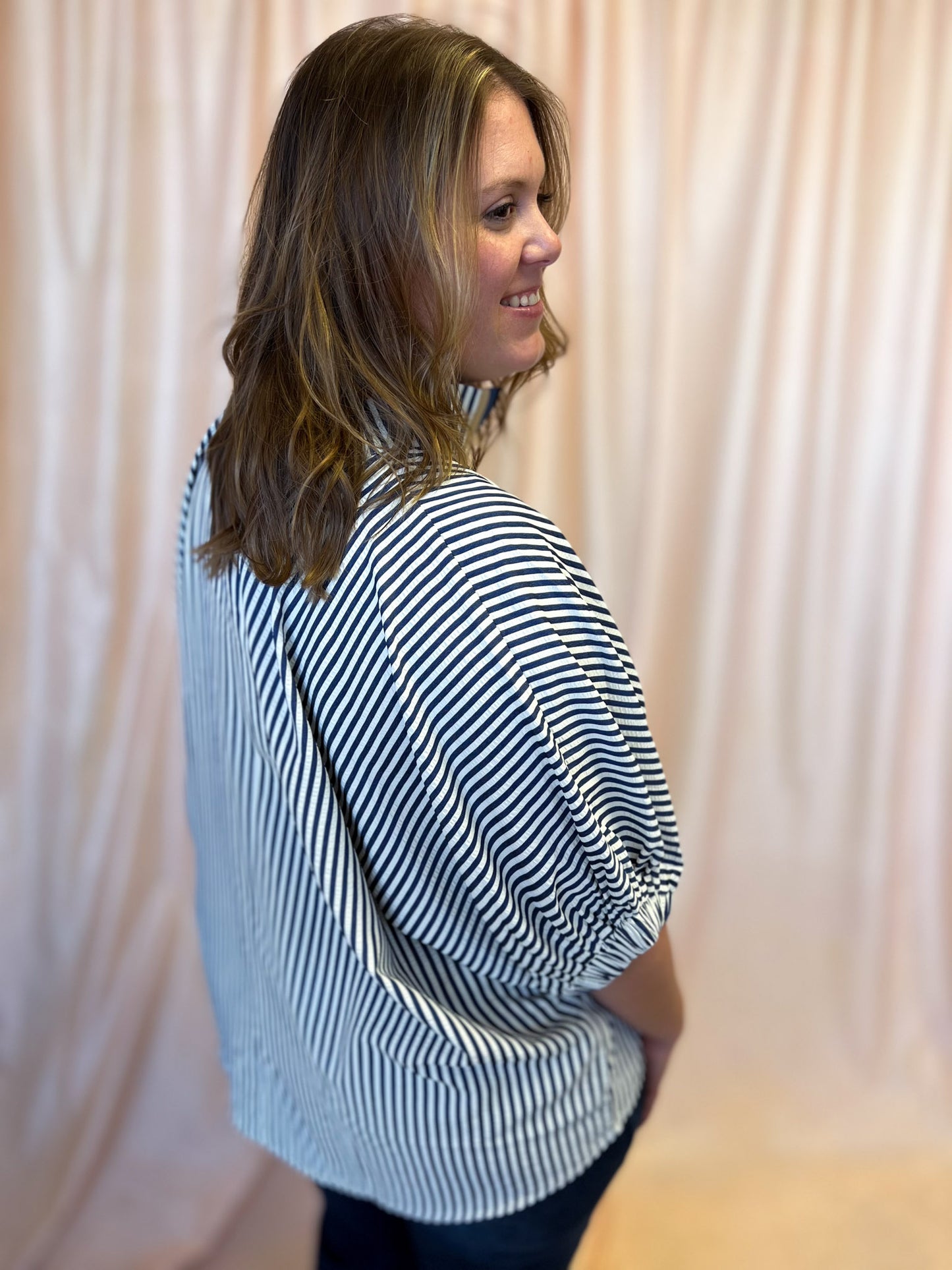Hail Mary Curvy Navy Stripe Dolman Top