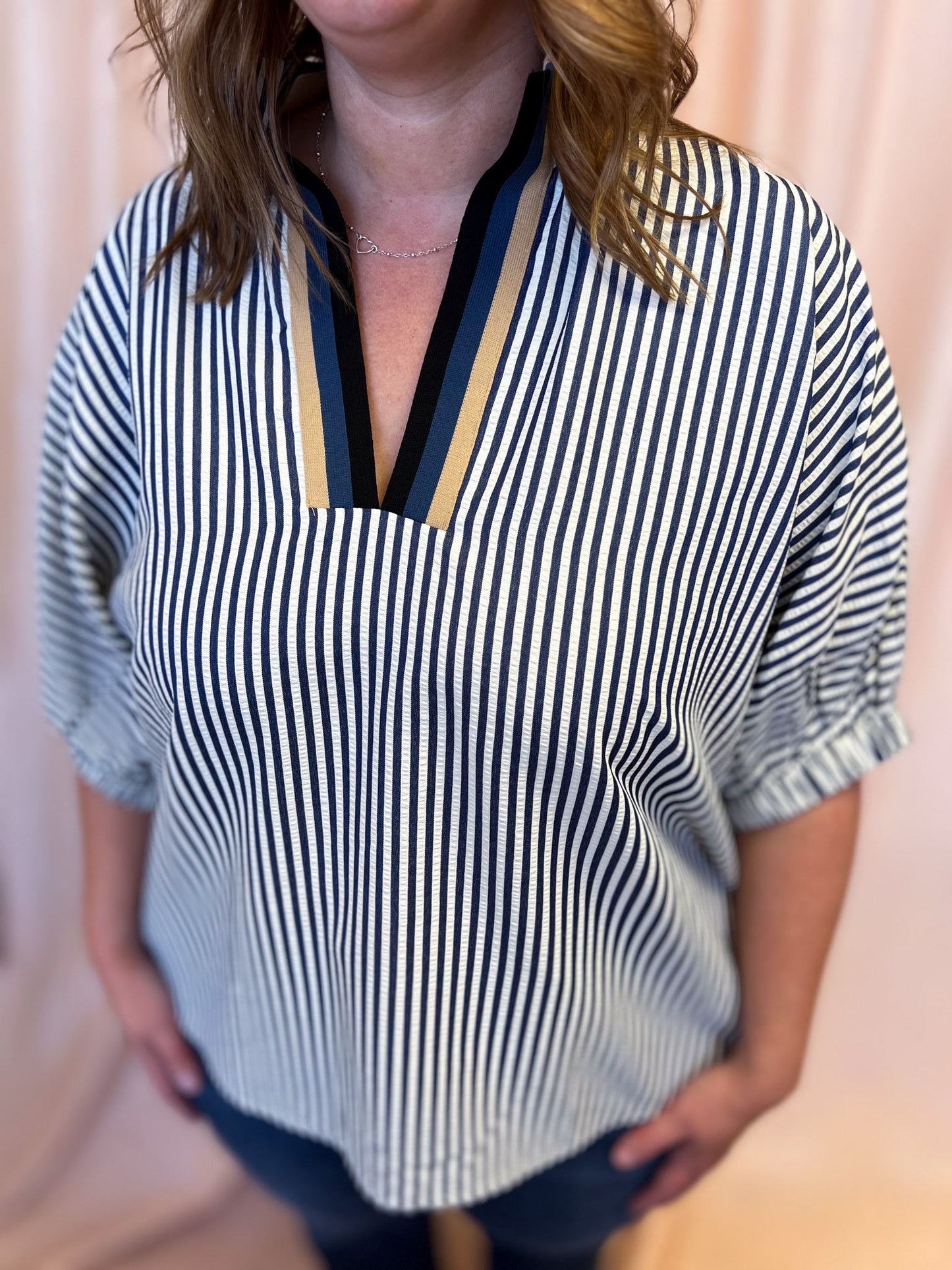 Hail Mary Curvy Navy Stripe Dolman Top