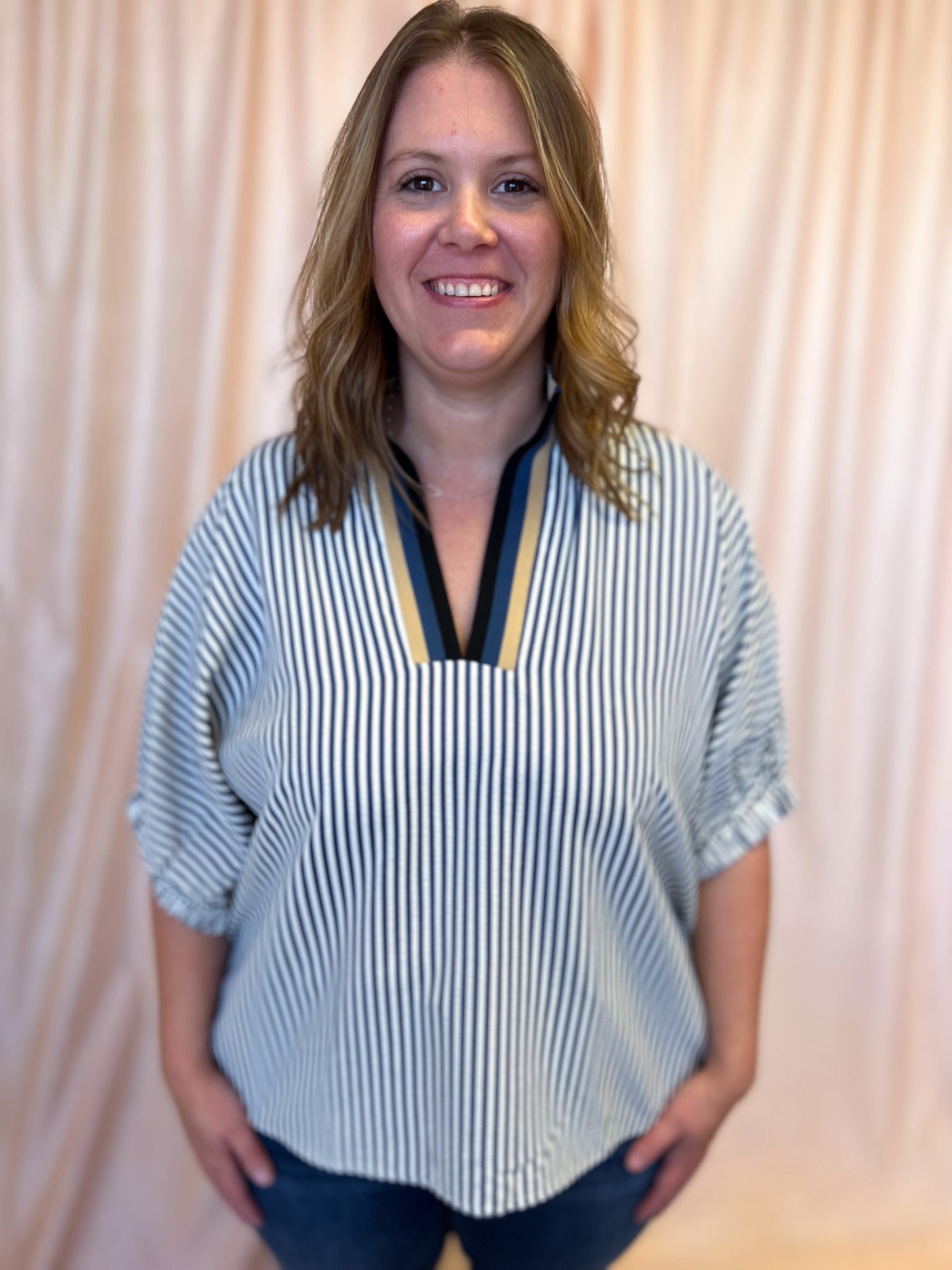 Hail Mary Curvy Navy Stripe Dolman Top