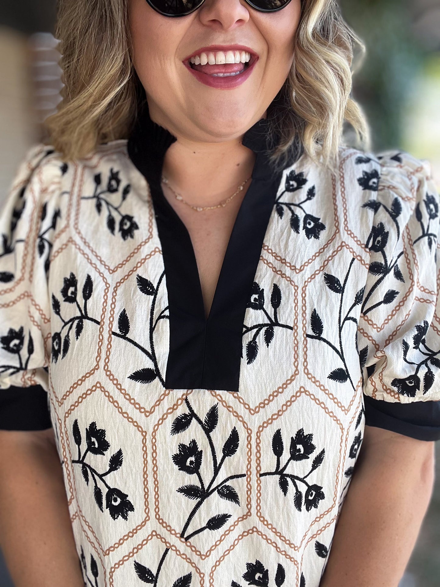 Happy Honeybee Curvy Embroidered Top