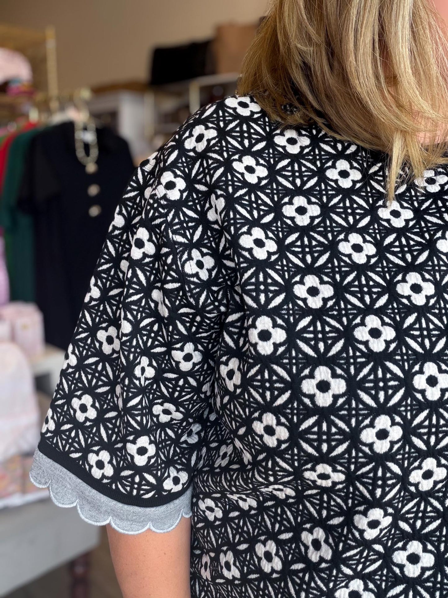 Harvest Haze Curvy Black and White Floral Top