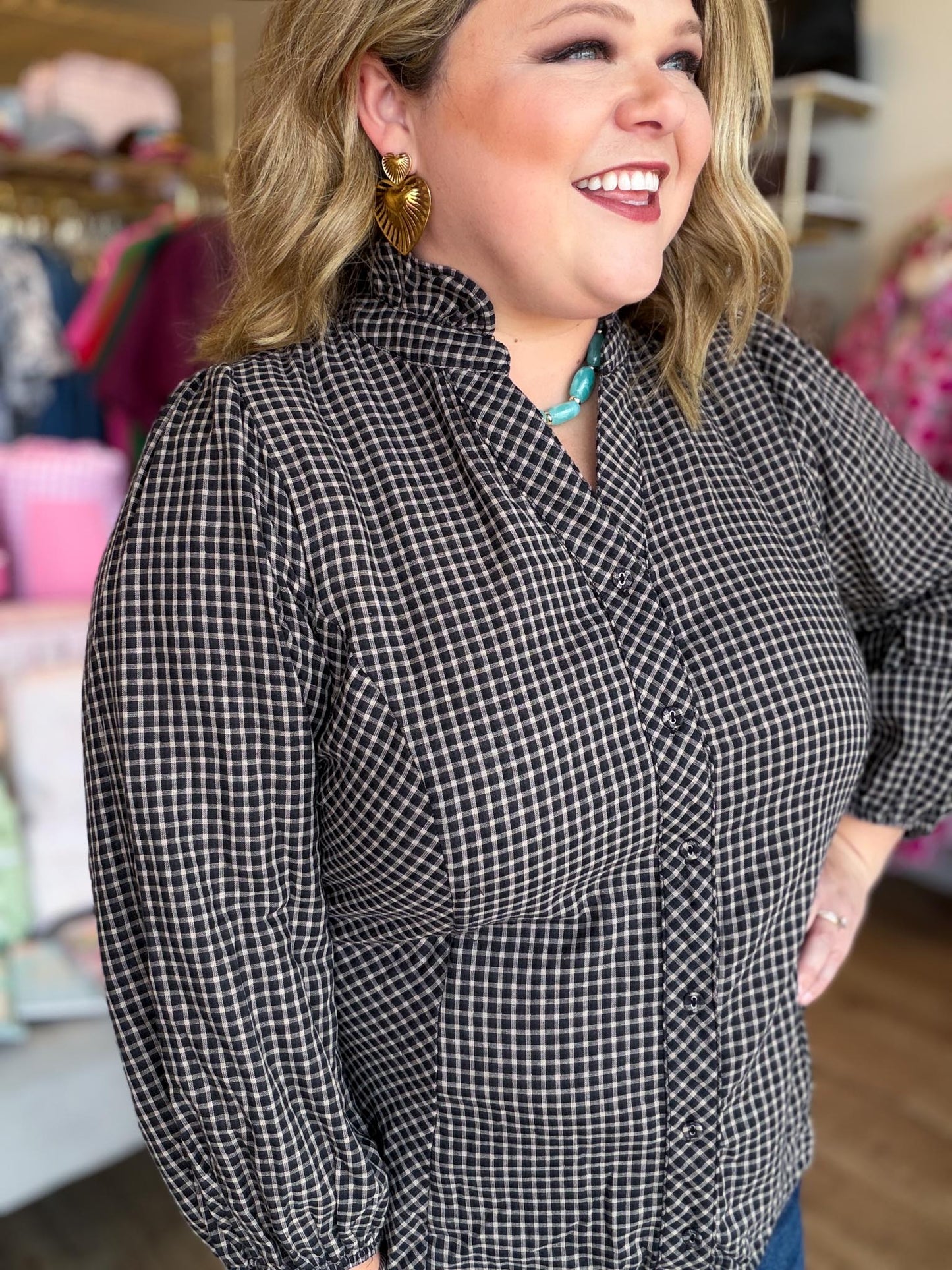 Harvest Heirloom Curvy Plaid Long Sleeve Top