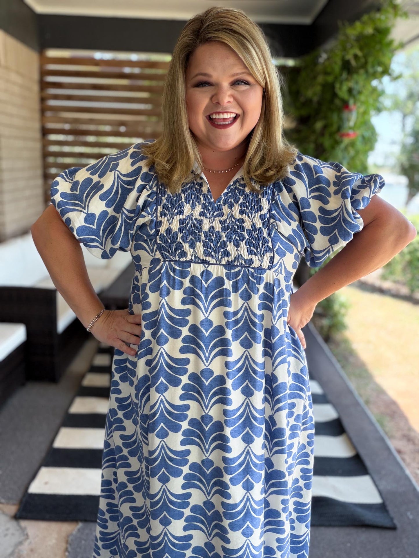 Heat Wave Curvy Denim Blue Abstract Midi Dress