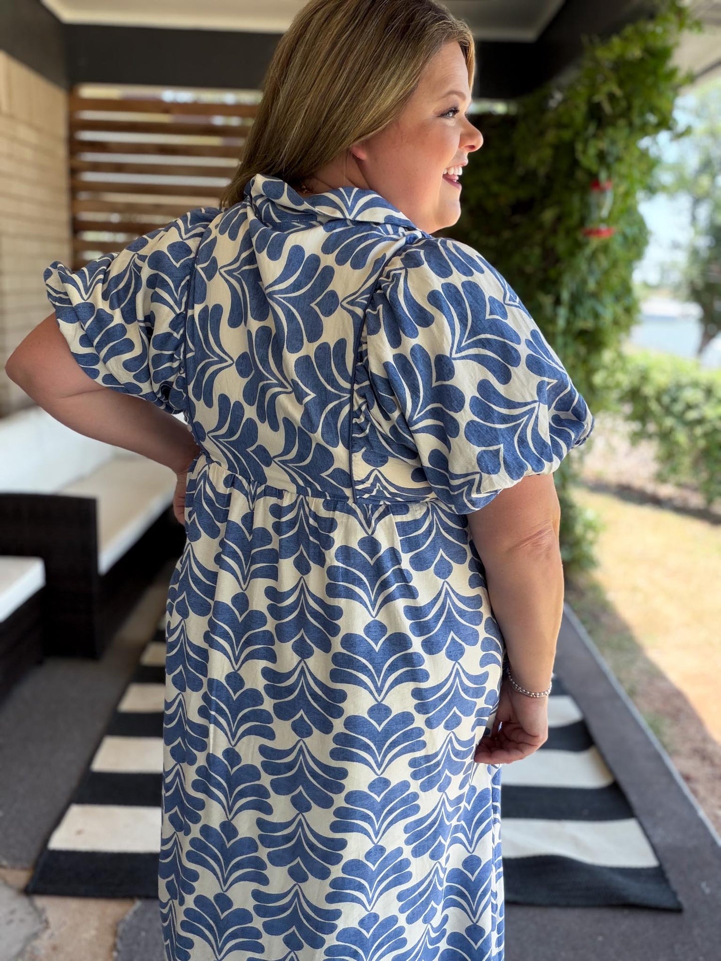 Heat Wave Curvy Denim Blue Abstract Midi Dress