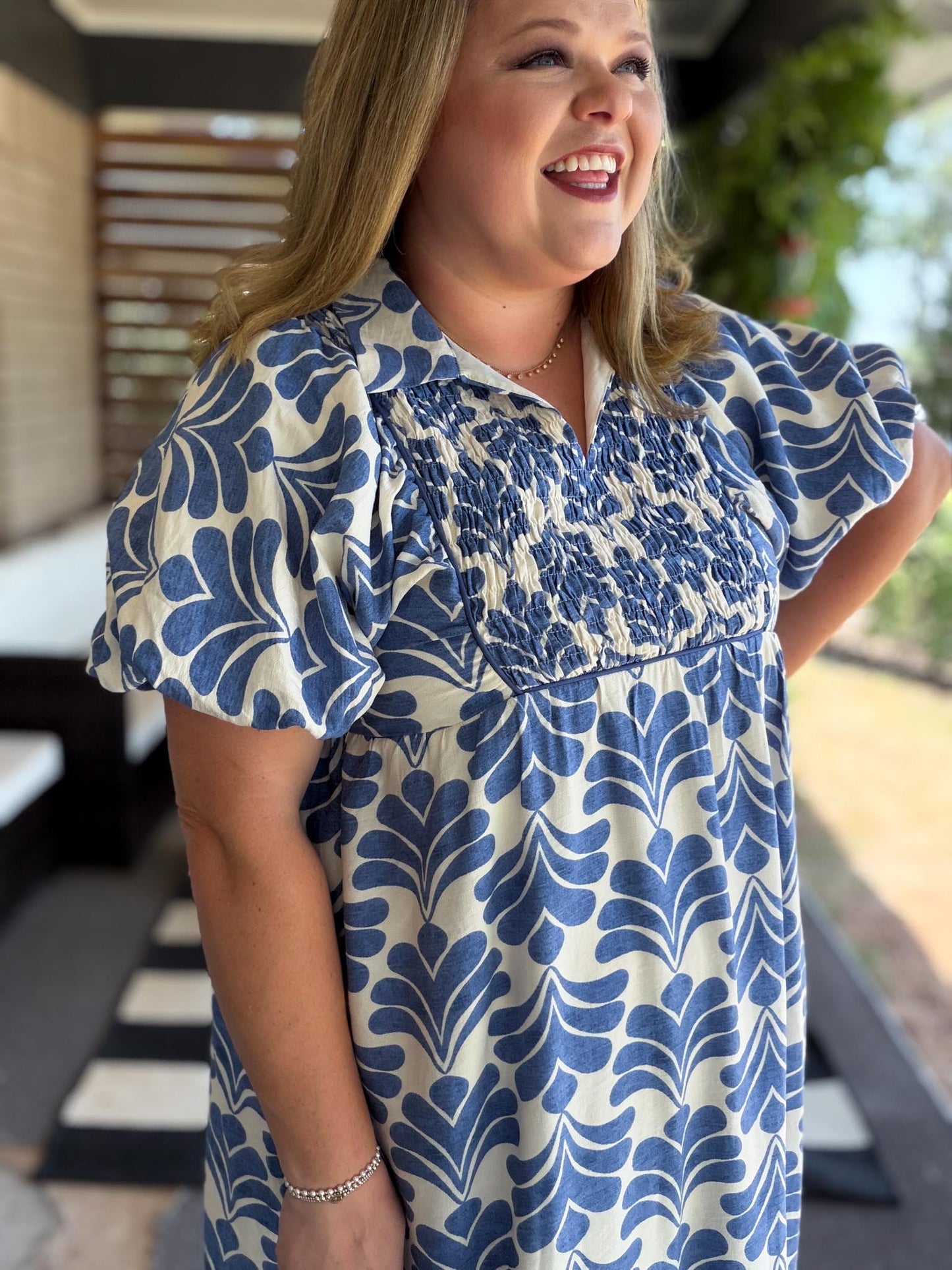Heat Wave Curvy Denim Blue Abstract Midi Dress