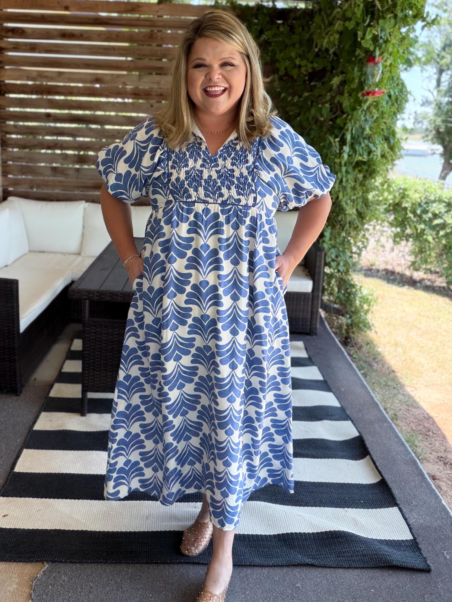 Heat Wave Curvy Denim Blue Abstract Midi Dress