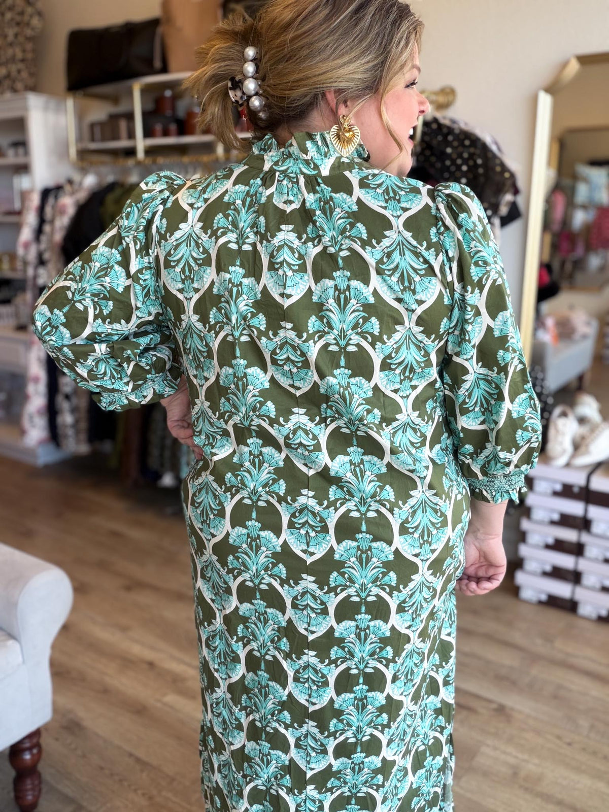 Heirloom Garden Olive Floral Midi Dress