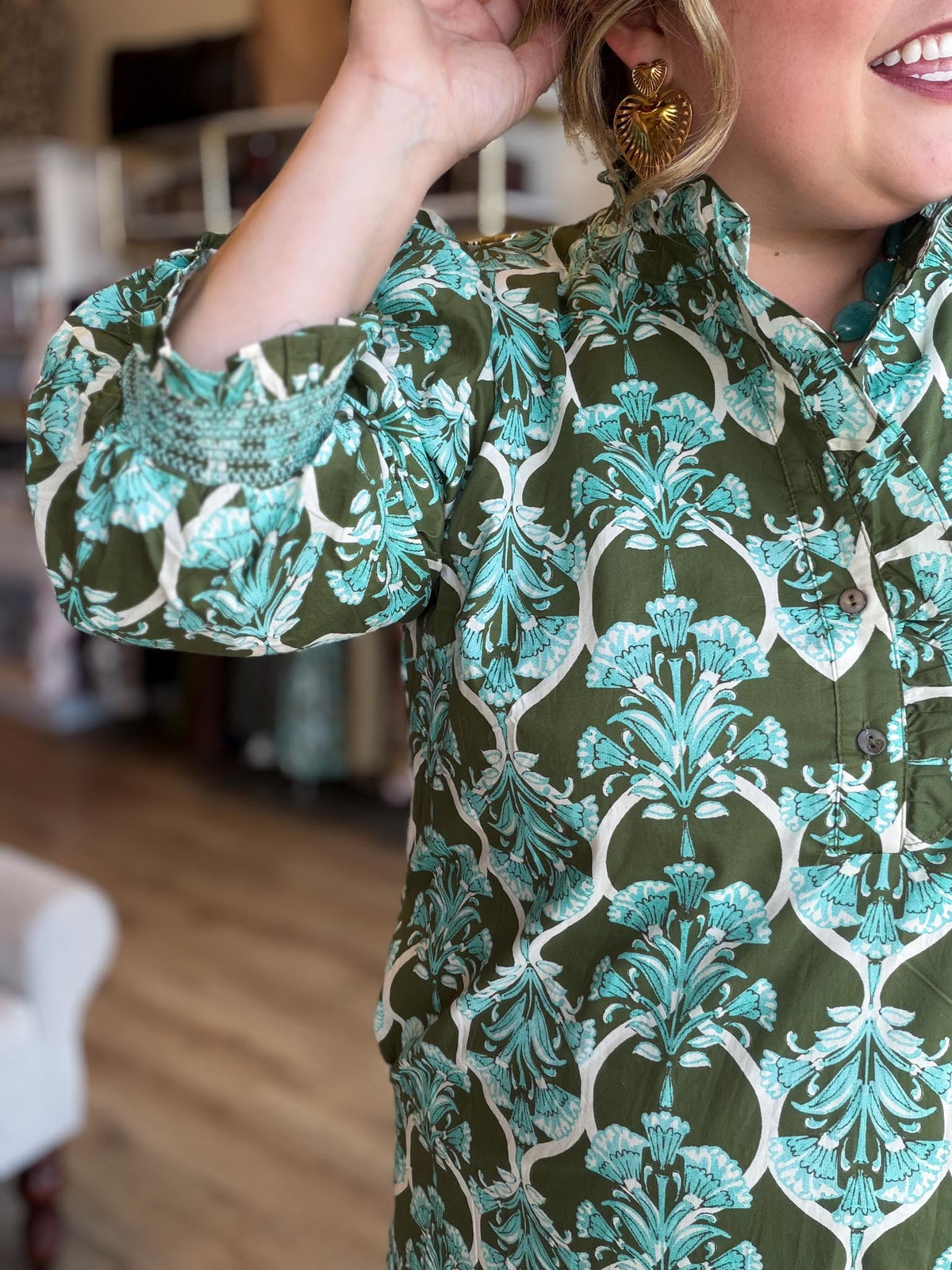 Heirloom Garden Olive Floral Midi Dress