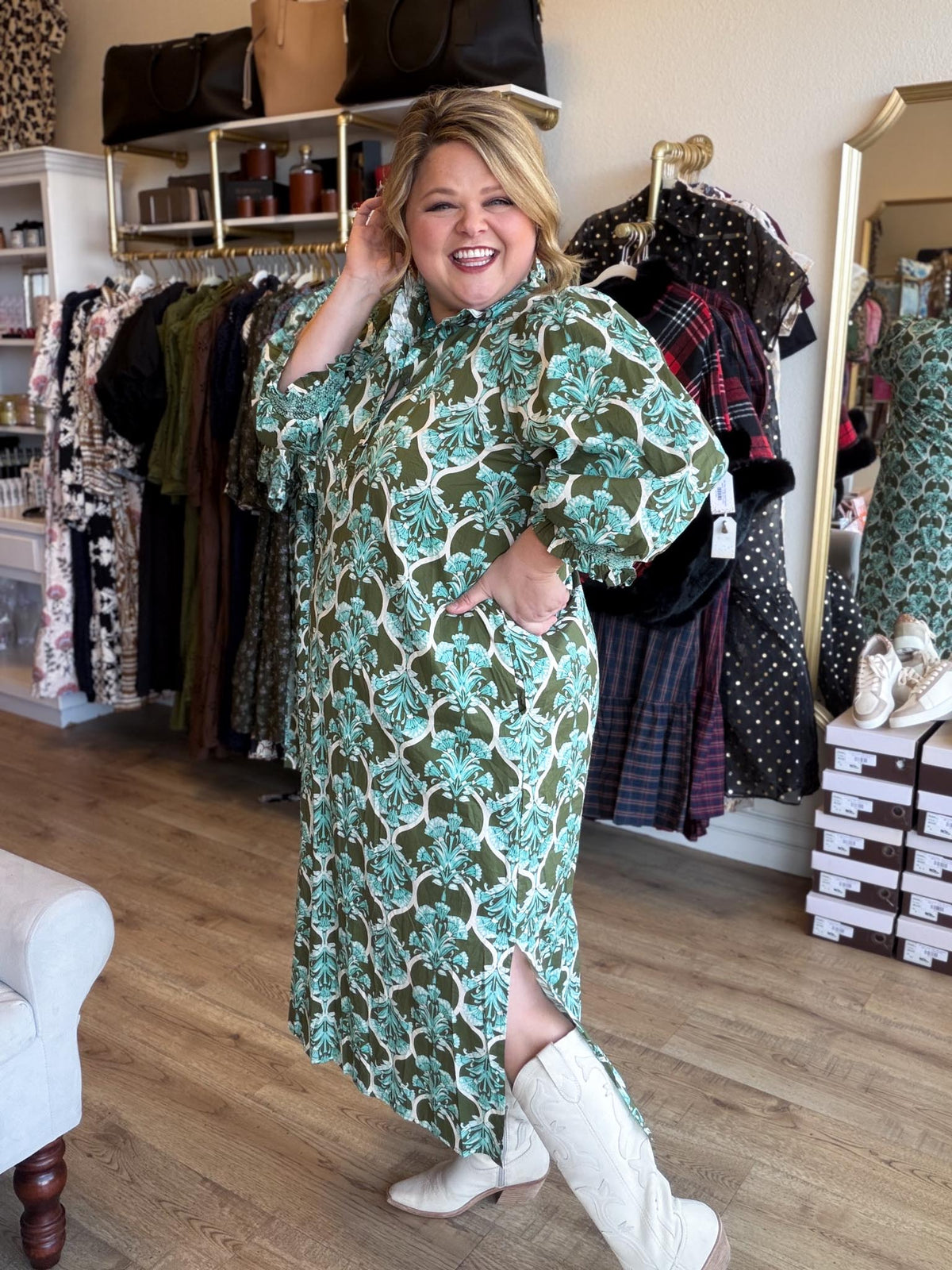 Heirloom Garden Olive Floral Midi Dress
