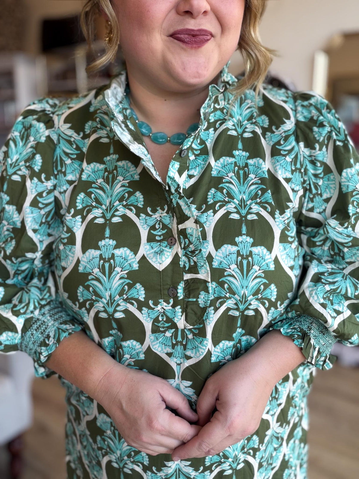 Heirloom Garden Olive Floral Midi Dress