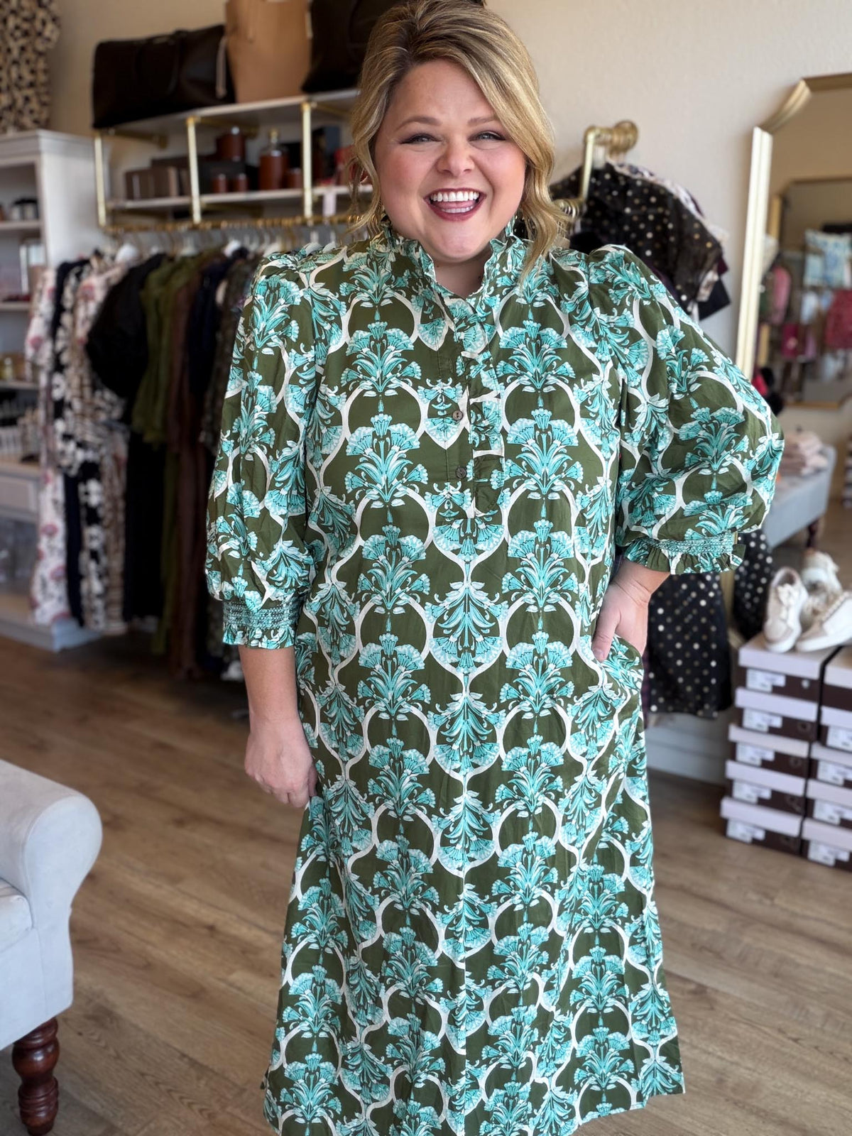 Heirloom Garden Olive Floral Midi Dress