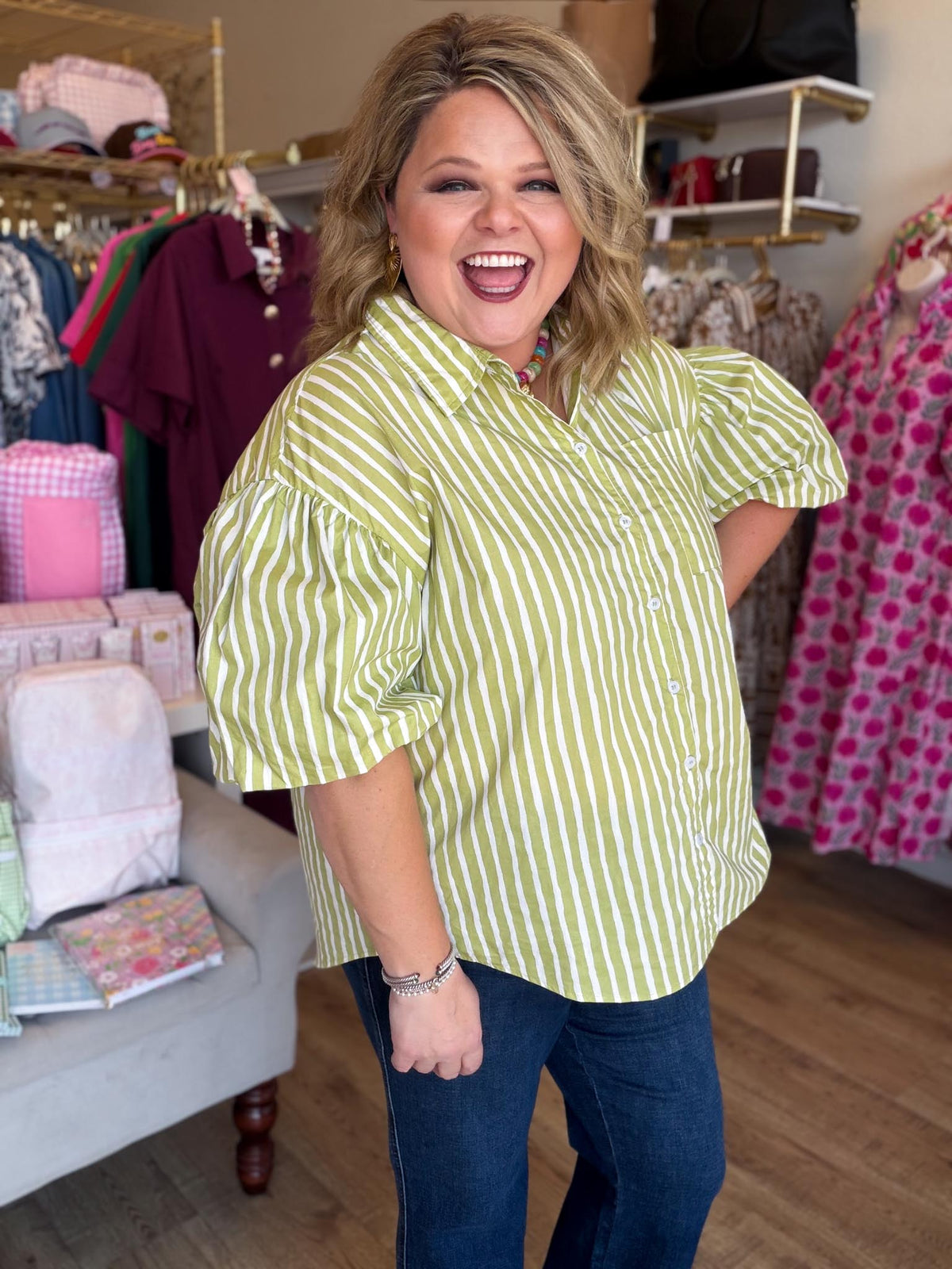 Hey There, Honeydew Plus-Size Green Stripe Top
