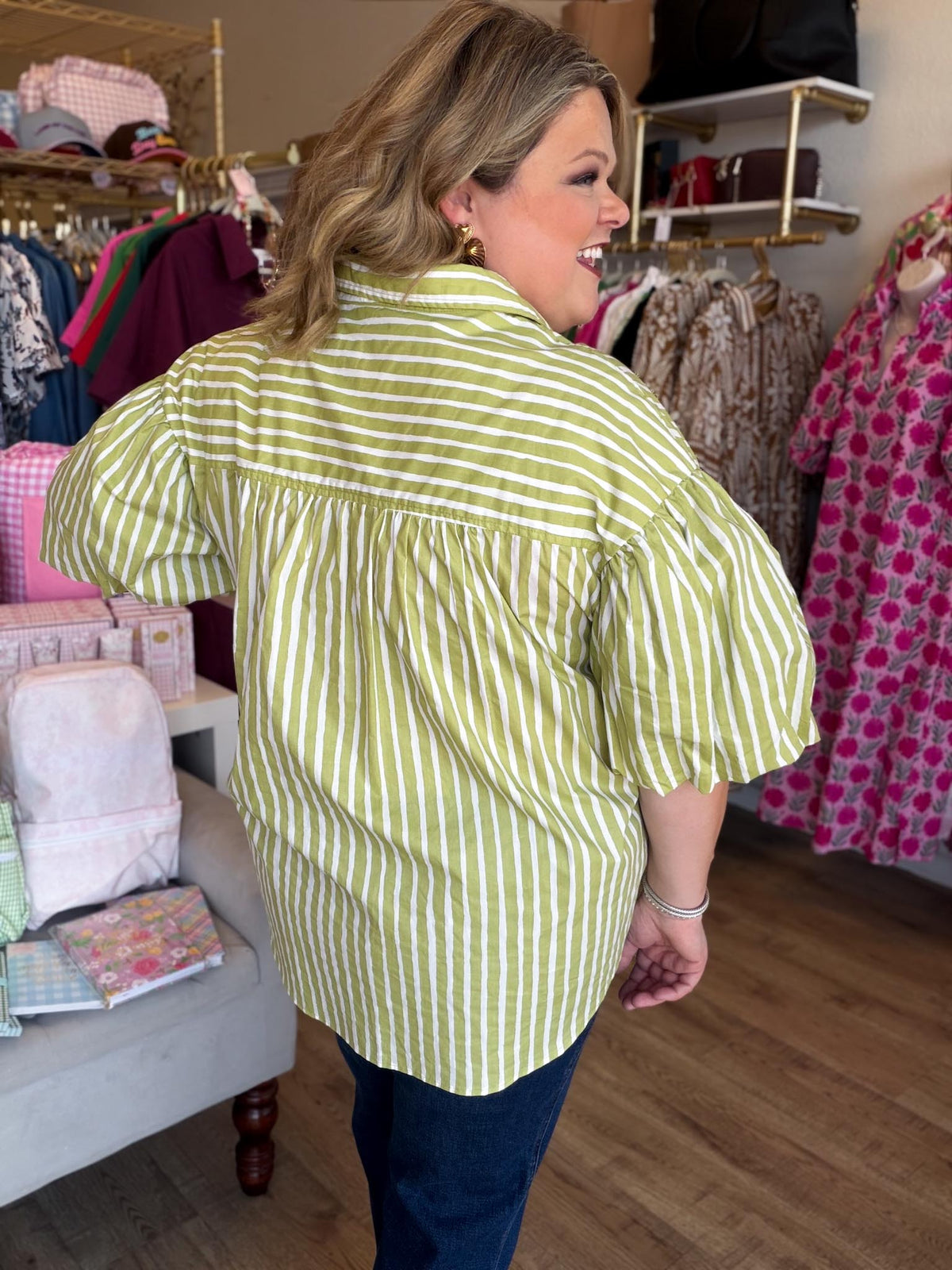 Hey There, Honeydew Plus-Size Green Stripe Top