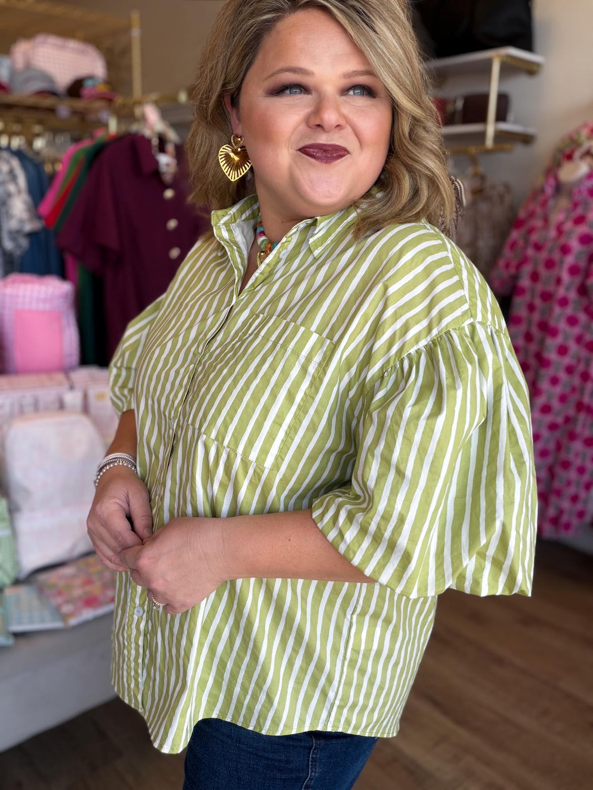 Hey There, Honeydew Plus-Size Green Stripe Top