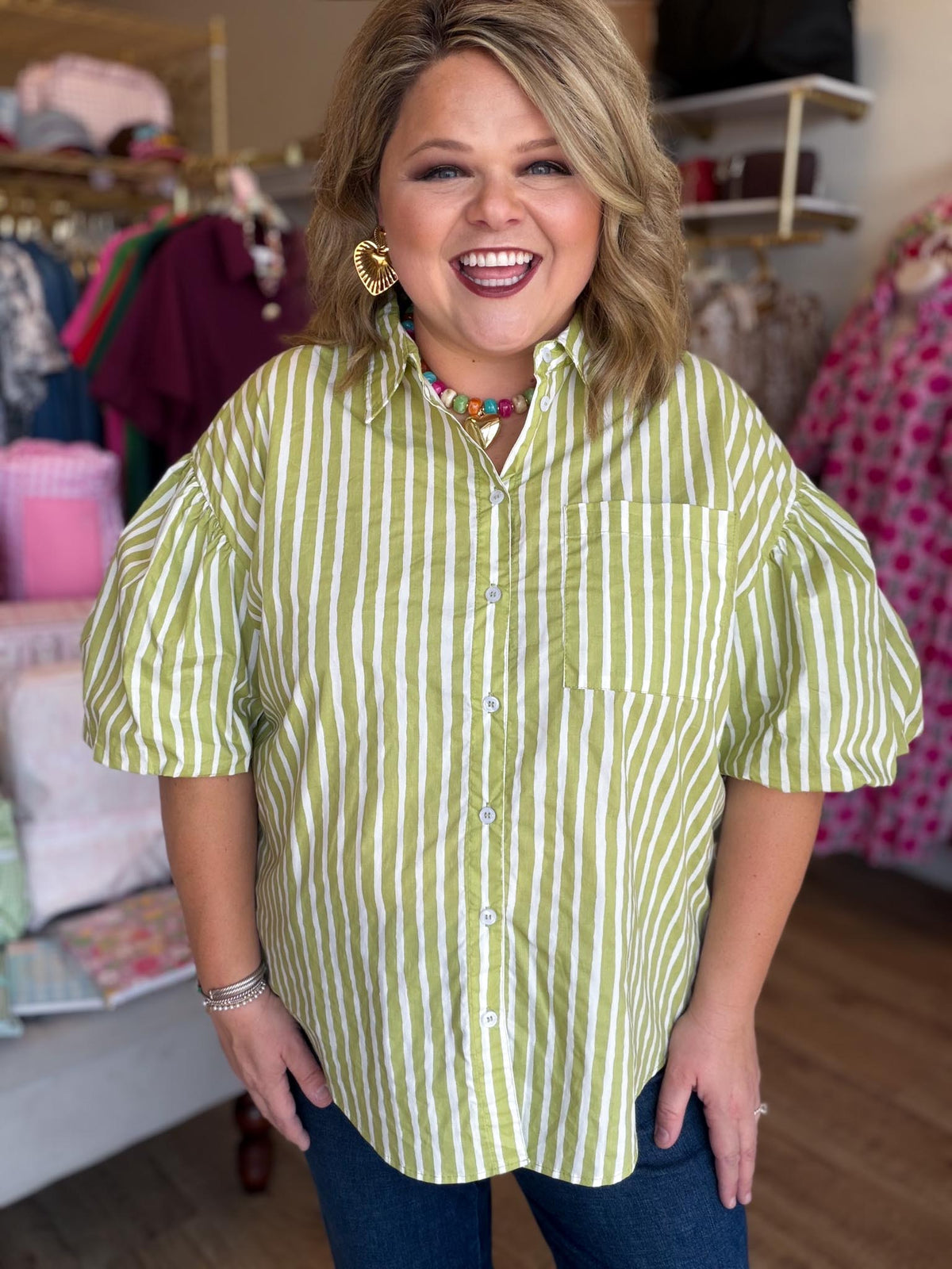 Hey There, Honeydew Plus-Size Green Stripe Top