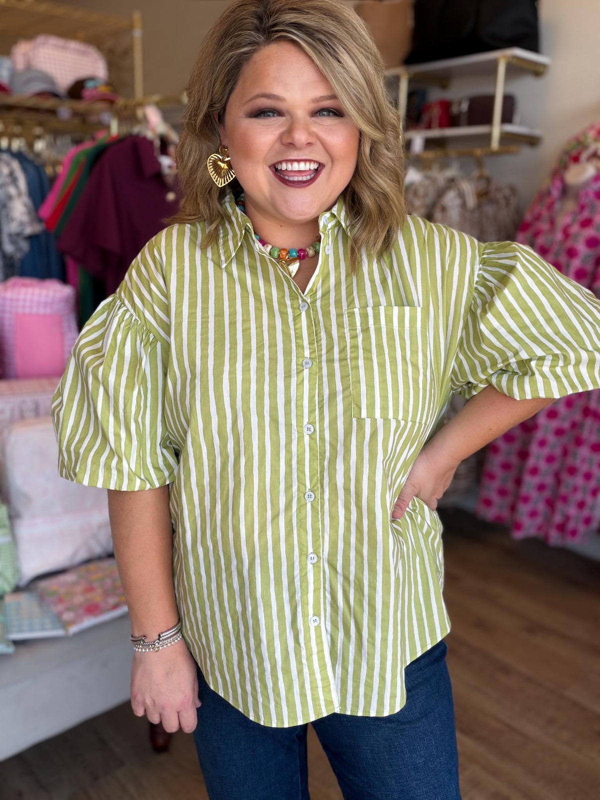 Hey There, Honeydew Plus-Size Green Stripe Top