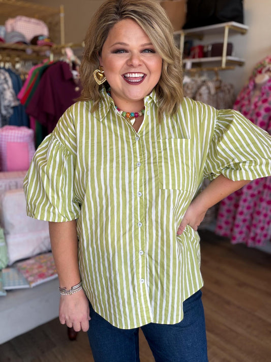 Hey There, Honeydew Plus-Size Green Stripe Top