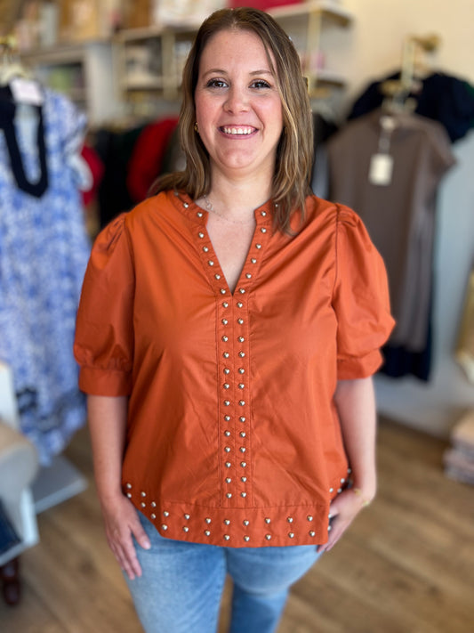 Hey there, Stud Curvy Copper Studded Shirt