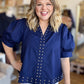 Hey there, Stud Curvy Navy Studded Shirt