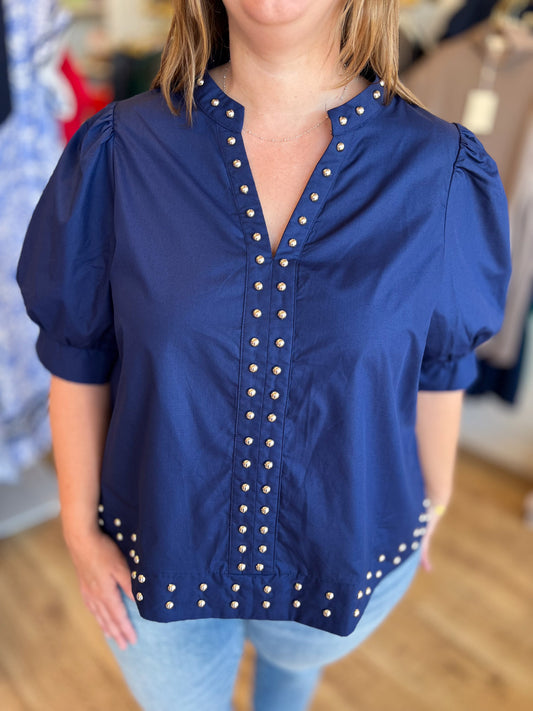 Hey there, Stud Curvy Navy Studded Shirt