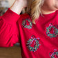 Holiday Style Curvy Cropped Beaded Wreath Sweatshirt