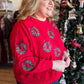 Holiday Style Curvy Cropped Beaded Wreath Sweatshirt