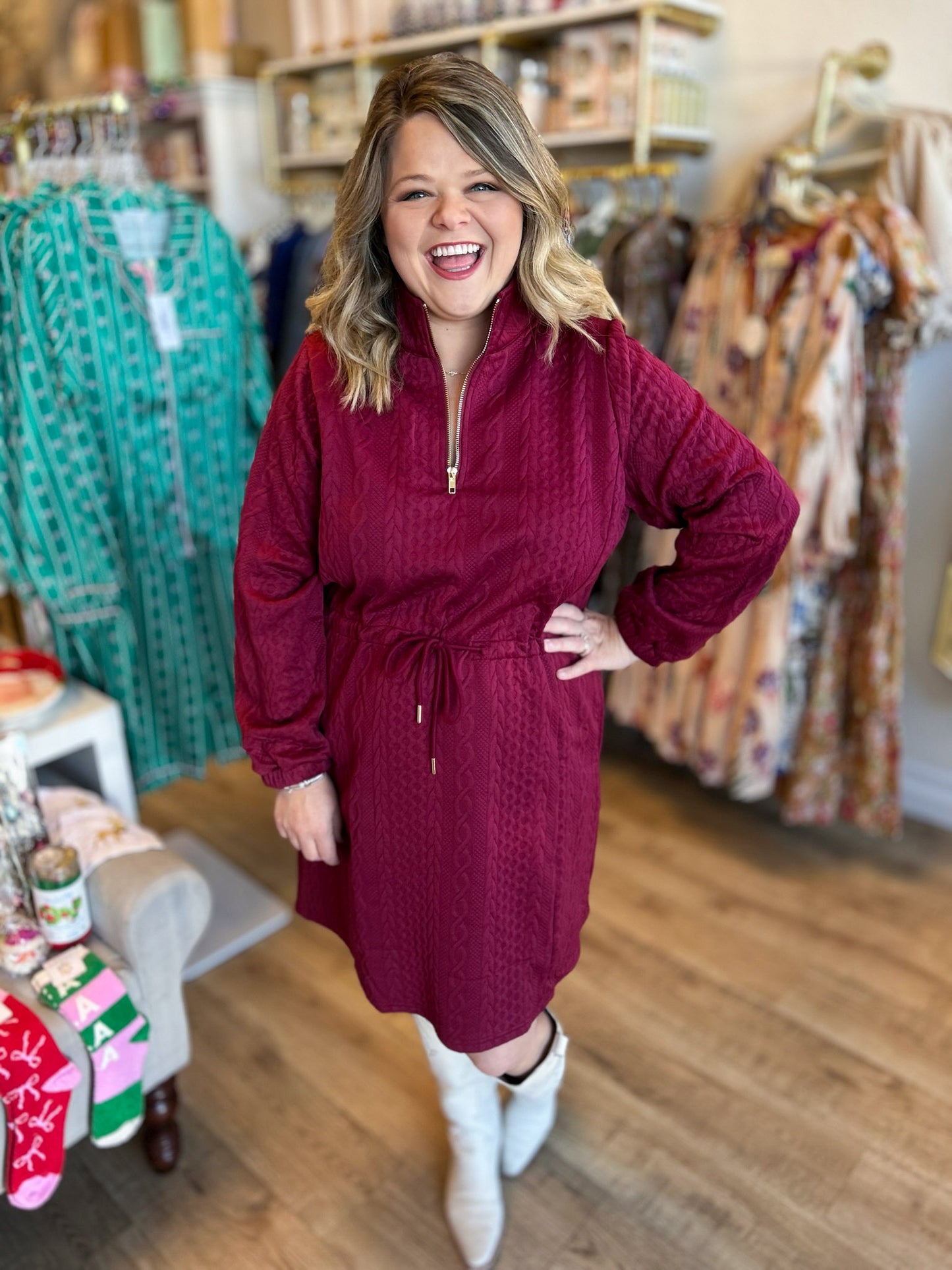 Holly Berry Curvy Zipper Dress