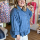 Hometown Honey Plus-Size Denim Ruffle Top