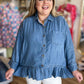 Hometown Honey Plus-Size Denim Ruffle Top