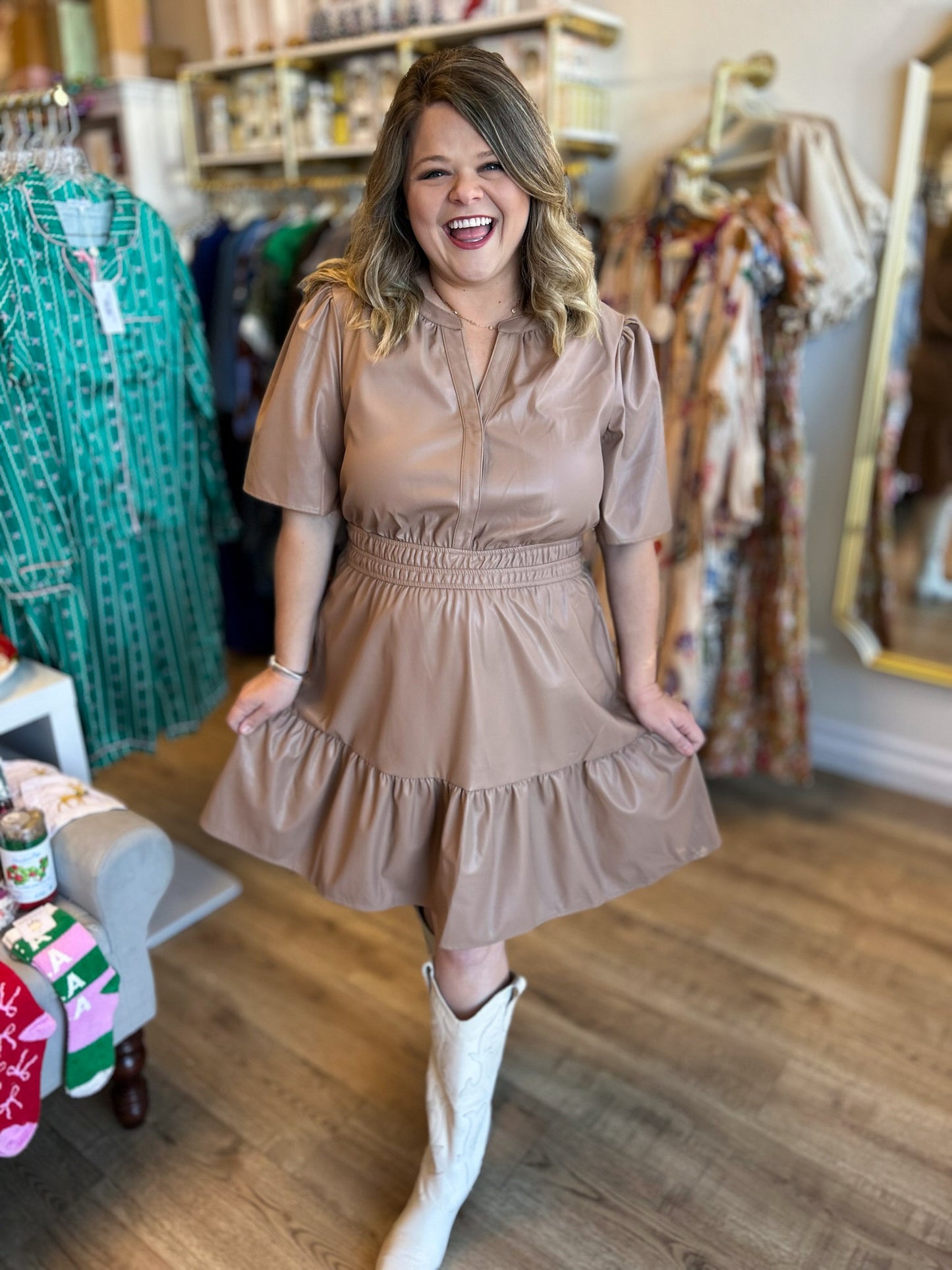 Hot Buttered Rum Plus-Size Tan Leather Dress