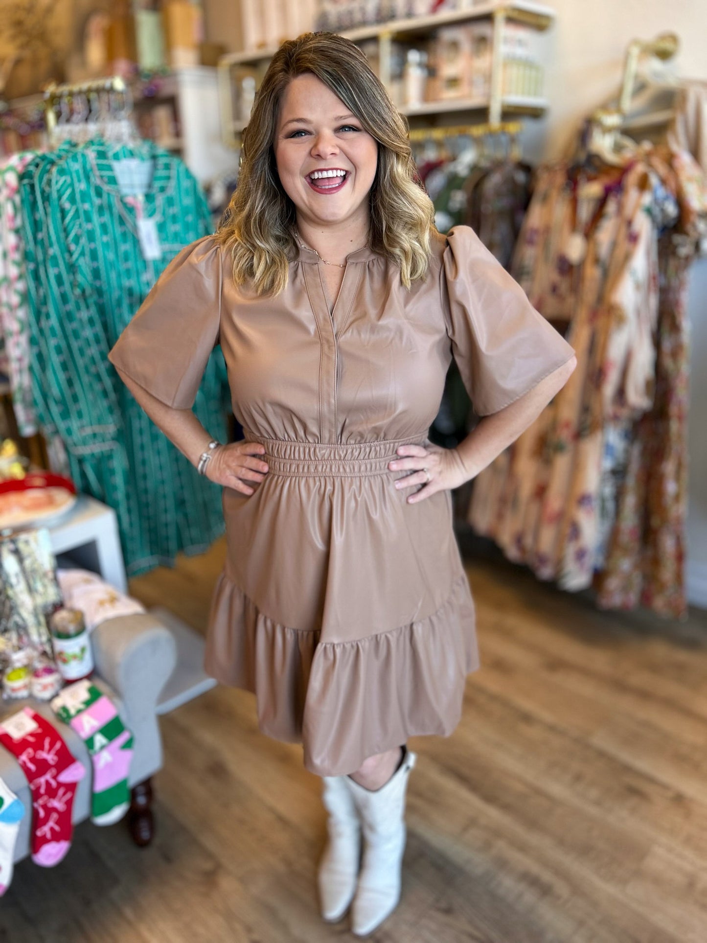 Hot Buttered Rum Plus-Size Tan Leather Dress
