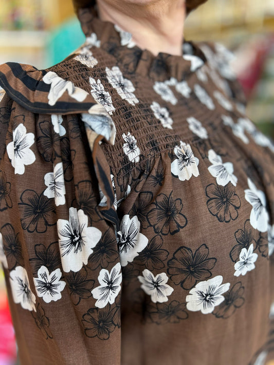Hot Cocoa Crush Curvy Floral Smocked Top